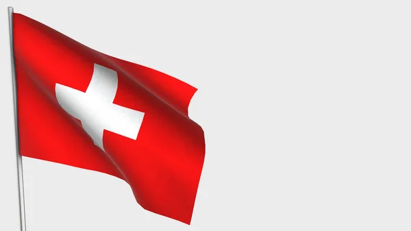Suiza 3D ondeando bandera ilustración en asta de la bandera . —  Fotos de Stock