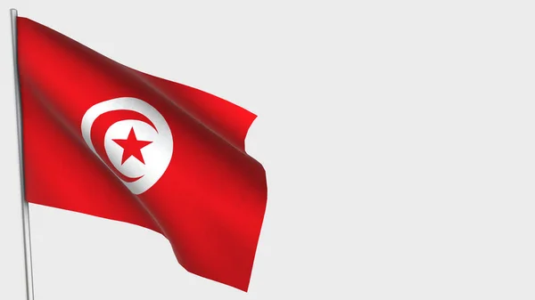 Τυνησία 3d κυματίζει σημαία εικονογράφηση σε κοντάρι. — Φωτογραφία Αρχείου