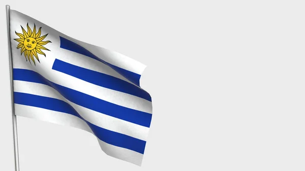 Uruguay Ilustración de bandera ondeante 3D en asta de bandera . —  Fotos de Stock