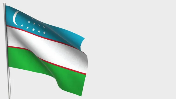 Uzbekistán Ilustración de bandera ondeante 3D en asta de bandera . — Foto de Stock