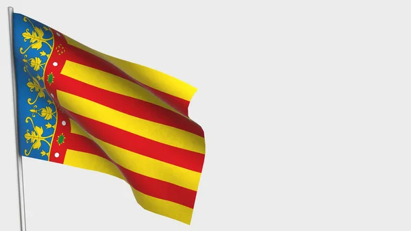 Valencia 3d flaggenschwenkende illustration auf flaggenmast. — Stockfoto
