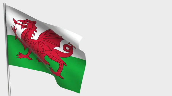 Wales 3d zwaaiende vlag illustratie op vlaggenmast. — Stockfoto