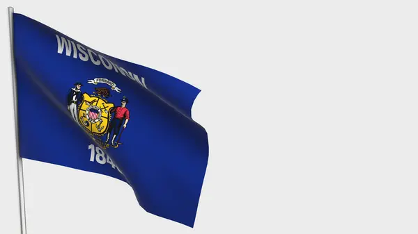 Wisconsin 3d viftande flagga illustration på flaggstång. — Stockfoto