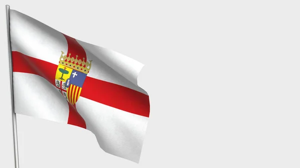 Ilustración de la bandera de Zaragoza 3D ondeando en asta de bandera . — Foto de Stock