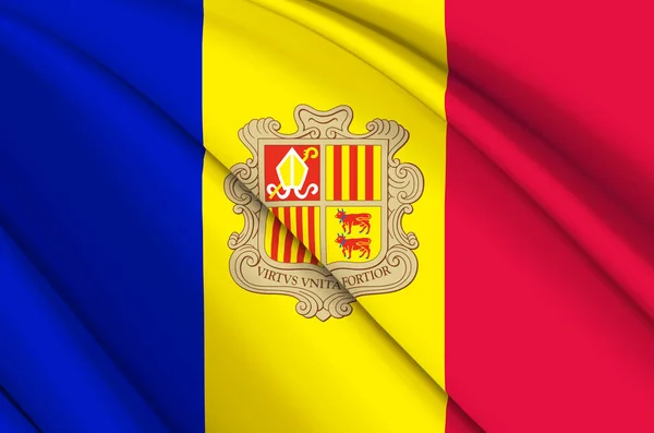 Andorra 3d zwaaien vlag illustratie. — Stockfoto