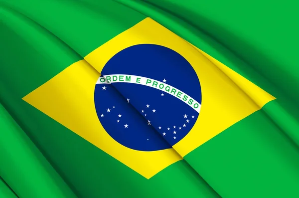 Brazilië 3d zwaaien vlag illustratie. — Stockfoto