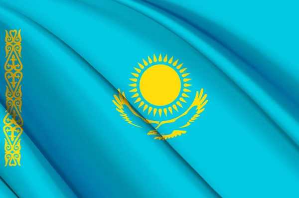 Kazachstan 3d zwaaiende vlag illustratie. — Stockfoto