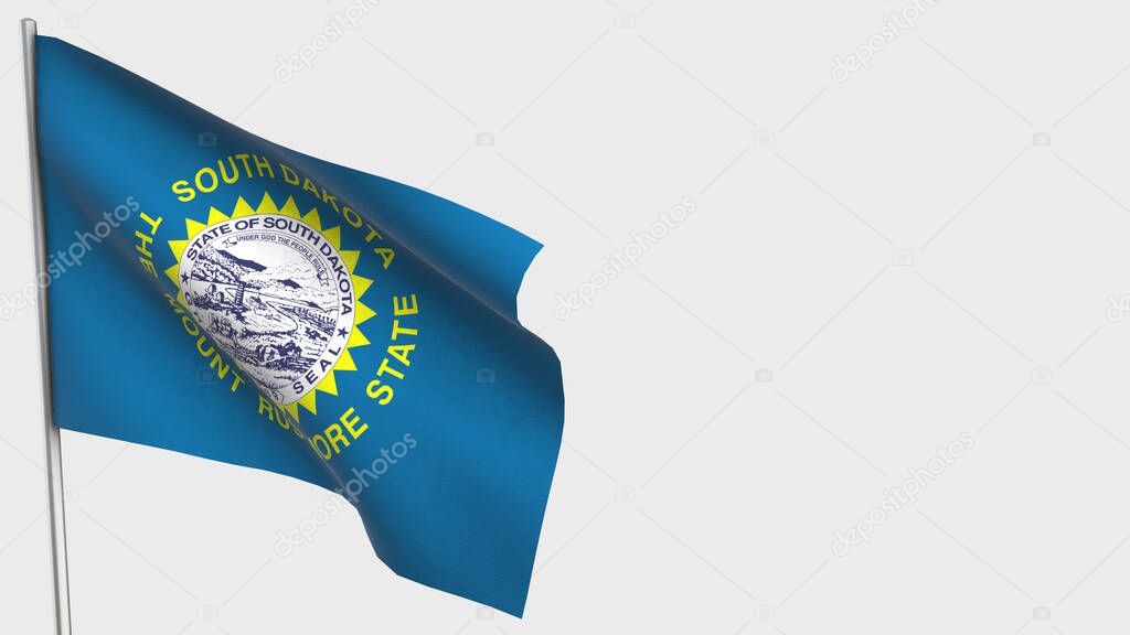 South Dakota 3D waving flag illustration on flagpole.