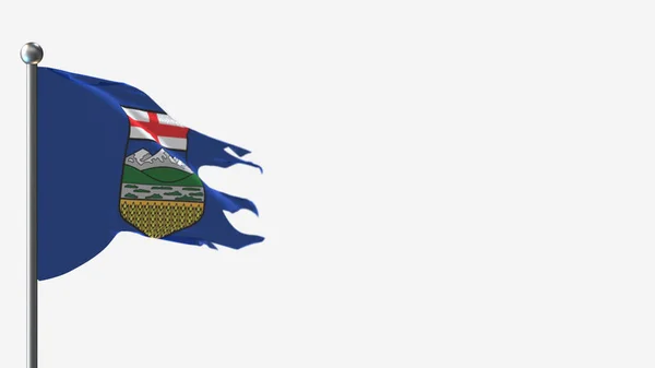 Alberta 3d zerfledderte schwenkende Flagge Illustration auf Fahnenmast. — Stockfoto