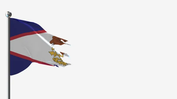 Samoa Americana 3D esfarrapada acenando ilustração bandeira em Flagpole . — Fotografia de Stock