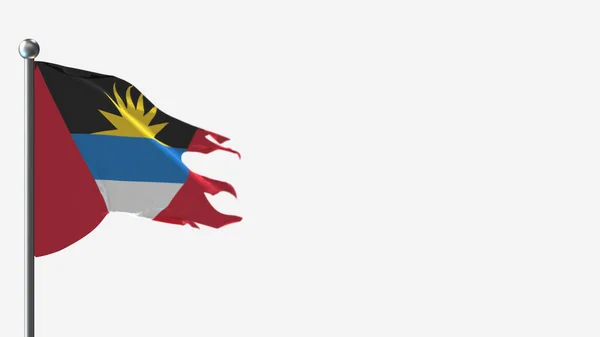Antigua a Barbuda 3d potrhané mávání vlajky ilustrace na stožáru. — Stock fotografie