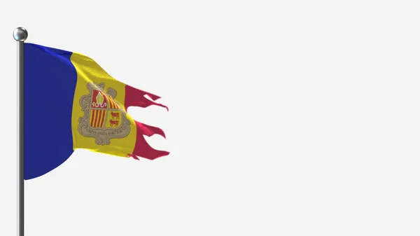 Andorra 3d tattered waving flag illustration on Flagpole. — ストック写真