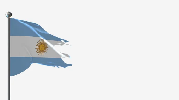 Аргентина трёхмерная порванная иллюстрация флага на флагштоке . — стоковое фото