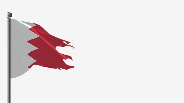 Bahrein 3d rongyos hullámzó zászló illusztráció a zászlórúdon. — Stock Fotó