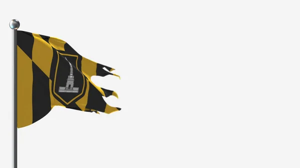 Baltimore city 3d zerfleddert schwenkende Flagge Illustration auf Fahnenmast. — Stockfoto