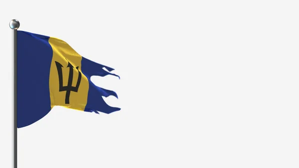 Barbados 3D andrajoso ondeando bandera ilustración en Flagpole . — Foto de Stock