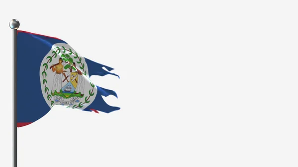 Belize 3d gescheurd zwaaien vlag illustratie op vlaggenmast. — Stockfoto