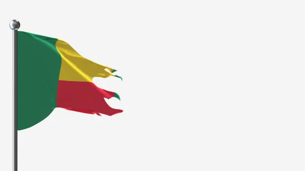 Benin 3D esfarrapado acenando ilustração bandeira em Flagpole . — Fotografia de Stock