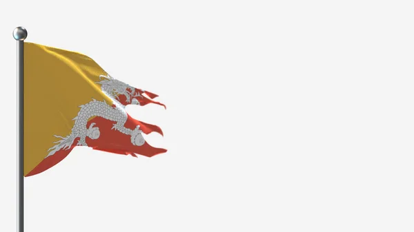 Бутан 3d tattered розмахуючи прапором ілюстрація на Flagpole. — стокове фото
