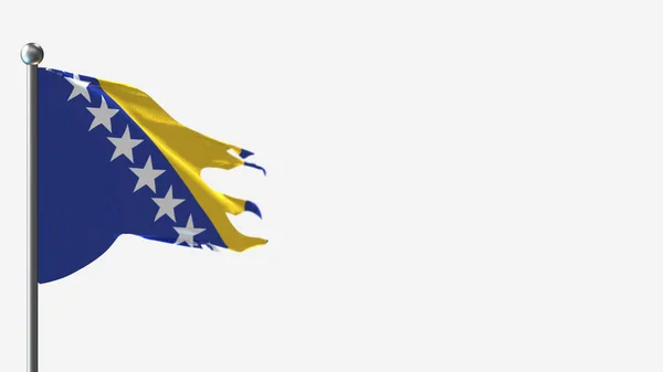 Bosnia and Herzegovina 3D tattered waving flag illustration on Flagpole. — Stock Photo, Image