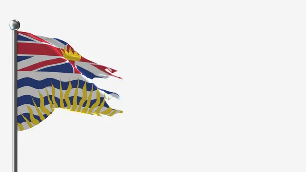 İngiliz Kolombiyası bayrak direğinde sallanan 3 boyutlu yırtık bayrak çizimi. — Stok fotoğraf