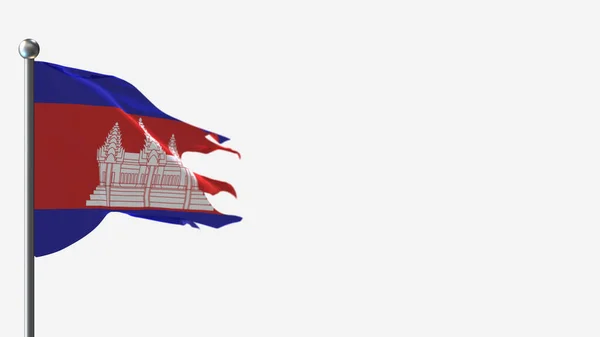 Камбоджа 3D рваная иллюстрация флага на флагштоке . — стоковое фото