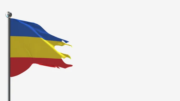 Canar Ecuador 3d gescheurd wapperen vlag illustratie op vlaggenmast. — Stockfoto