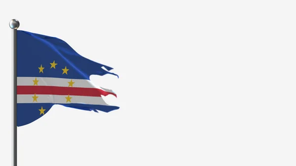 Capo Verde 3D frantumato sventolando bandiera illustrazione su Flagpole . — Foto Stock