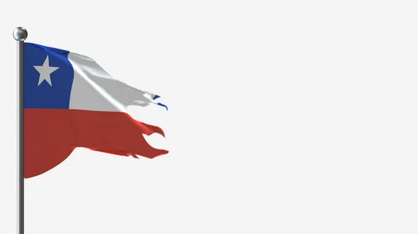 Chile Ilustración de bandera ondeante hecha jirones 3D en asta de bandera . —  Fotos de Stock