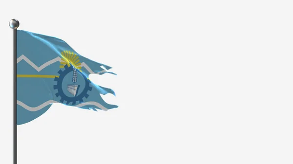 Chubut 3D despedaçado acenando ilustração bandeira em Flagpole . — Fotografia de Stock