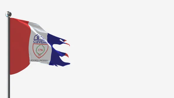 Cleveland 3D esfarrapado acenando ilustração bandeira em Flagpole . — Fotografia de Stock