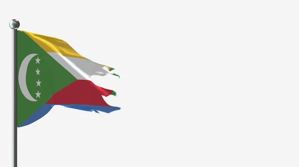 Comores 3D tattered waving flag illustration on Flagpole. — Stock Photo, Image