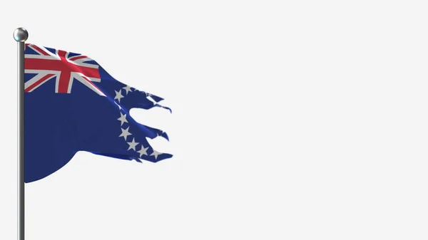 Kochinseln 3d zerfleddert Flagge schwenken Illustration auf Fahnenmast. — Stockfoto