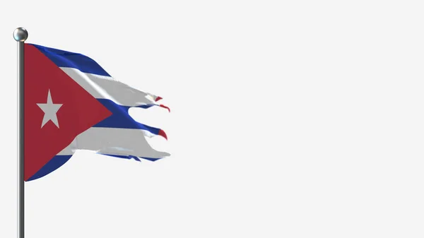Cuba 3d gescheurd zwaaien vlag illustratie op vlaggenmast. — Stockfoto
