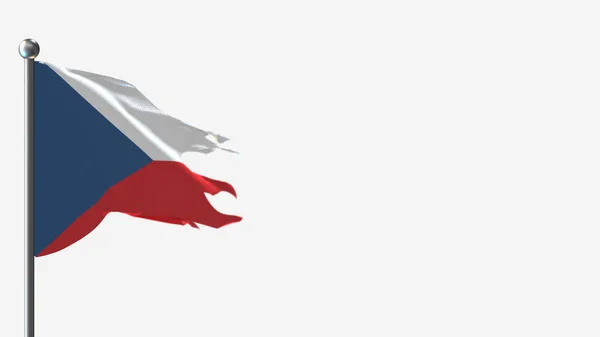 Česká republika 3D potrhaná vlajková ilustrace na vlajkovém stožáru. — Stock fotografie