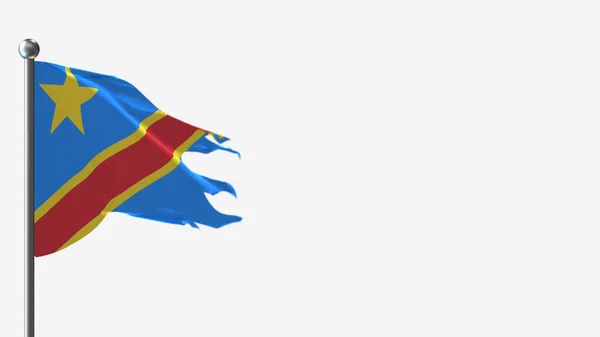 Demokratische Republik Kongo 3D zerfleddert Flaggenschwenken Illustration auf Fahnenmast. — Stockfoto