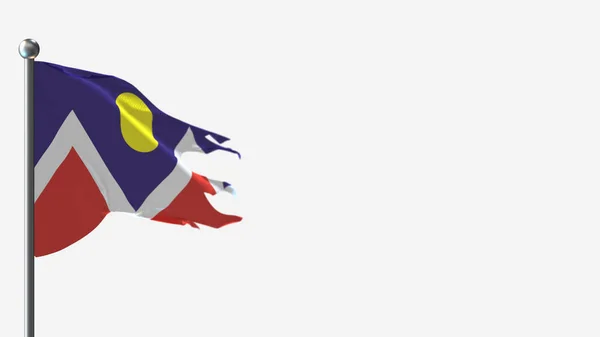 Denver Colorado 3D esfarrapado acenando ilustração bandeira em Flagpole . — Fotografia de Stock