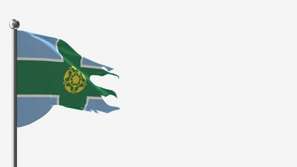 Derbyshire 3d tattered κυματίζει σημαία εικονογράφηση στο Flagpole. — Φωτογραφία Αρχείου
