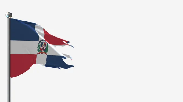 Домініканська Республіка 3d tattered розмахуючи прапором ілюстрація на Флагполі. — стокове фото