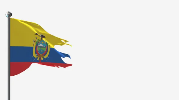 Equador 3D esfarrapado acenando ilustração bandeira em Flagpole . — Fotografia de Stock