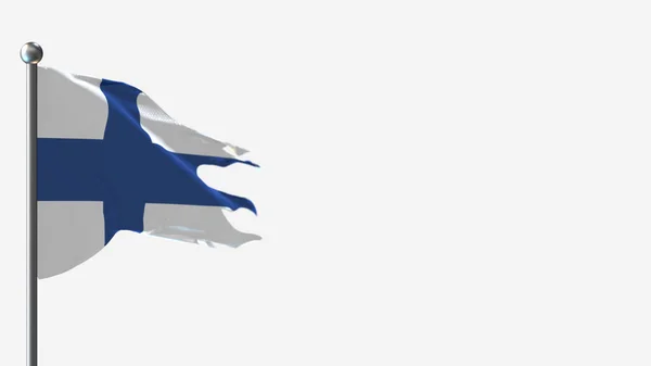Finland 3D-splittrad viftande flagga illustration på flaggstången. — Stockfoto