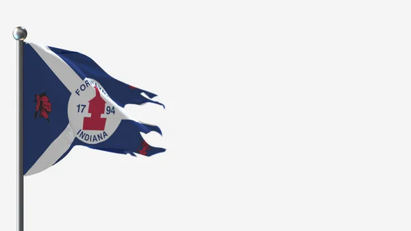 Иллюстрация флага Форт-Уэйн Индиана 3D с порванным флагом на флагштоке . — стоковое фото