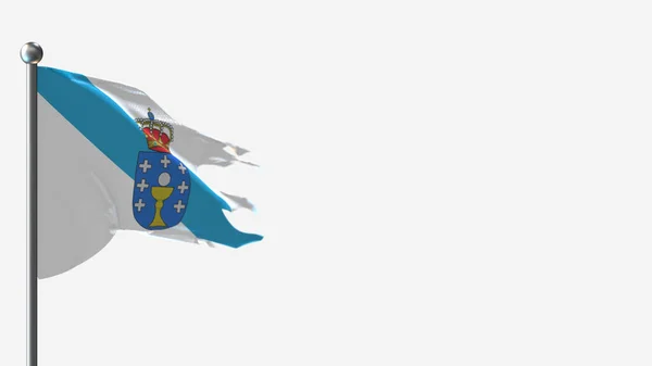 Иллюстрация флага Галисии 3D на флагштоке . — стоковое фото