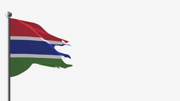 Gambia 3d rongyos integető zászló illusztráció zászlórúdra. — Stock Fotó