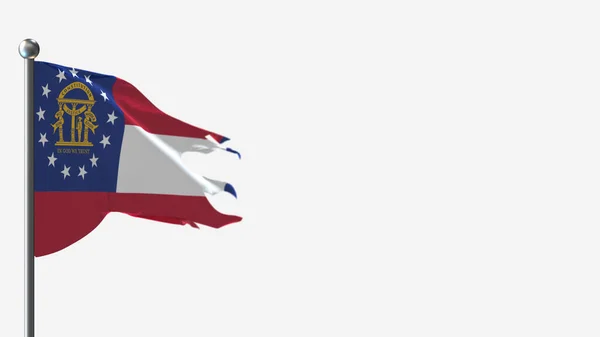 Georgië ons 3d gescheurd zwaaien vlag illustratie op vlaggenmast. — Stockfoto