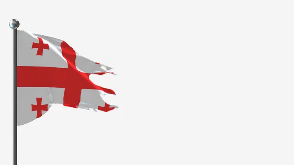 Грузия трёхмерная потрепанная иллюстрация флага на флагштоке . — стоковое фото