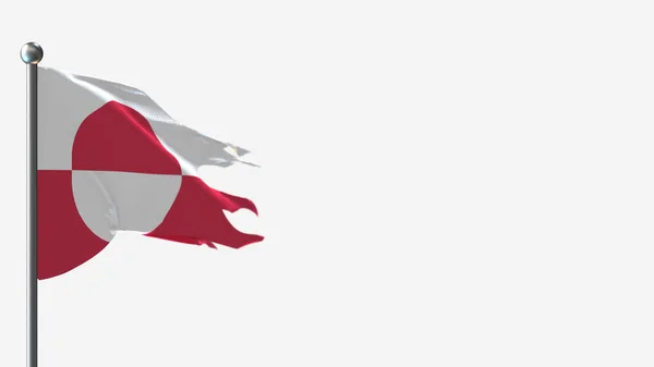 Grönland 3D splittrad viftande flagga illustration på flaggstången. — Stockfoto