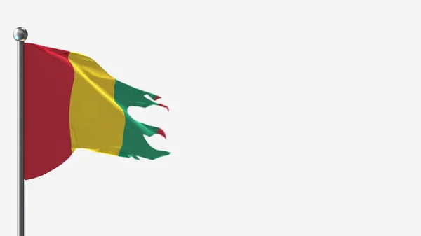 Gwinea 3d postrzępiona flaga na maszcie flagowym. — Zdjęcie stockowe