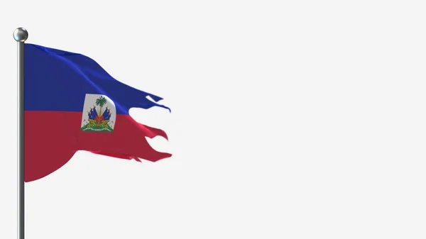 Haiti 3D splittrade viftande flagga illustration på flaggstången. — Stockfoto