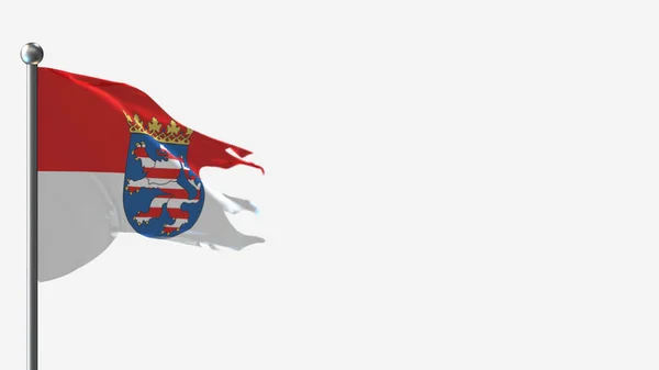 Hesse 3d gescheurd zwaaien vlag illustratie op vlaggenmast. — Stockfoto